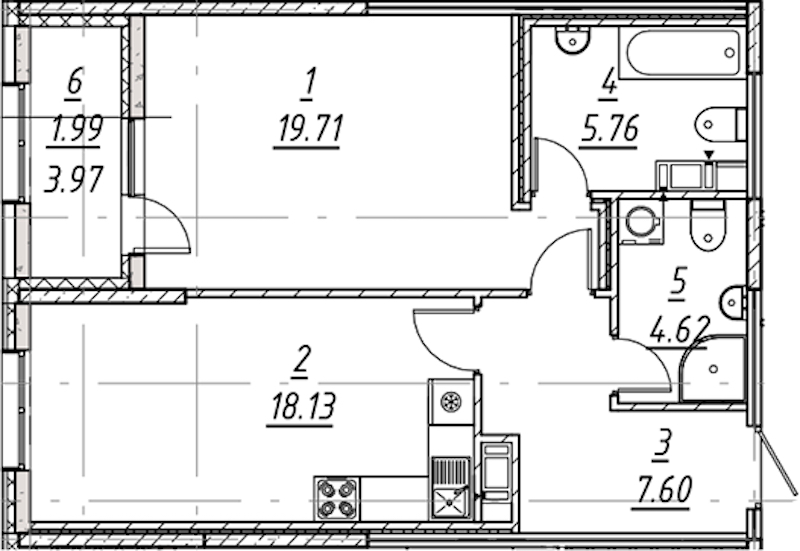 1-комнатная квартира 57.81 м², 6/10 эт., ЖК «е.волюция»