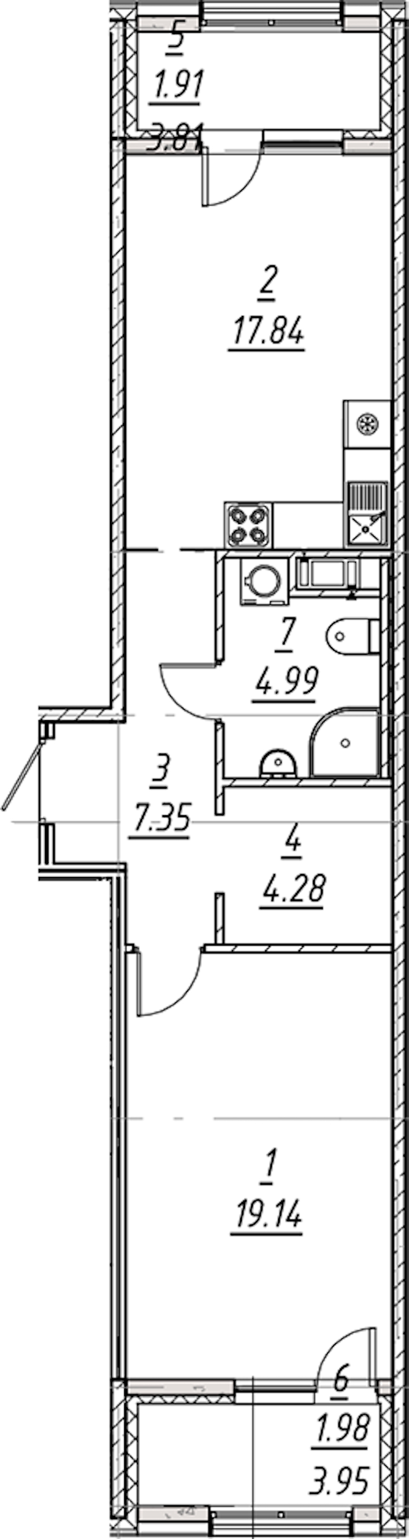 1-комнатная квартира 57.49 м², 6/10 эт., ЖК «е.волюция»