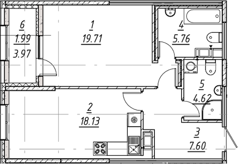 1-комнатная квартира 57.81 м², 8/10 эт., ЖК «е.волюция»