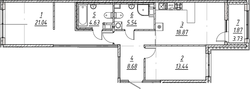 2-комнатная квартира 74.07 м², 9/10 эт., ЖК «е.волюция»