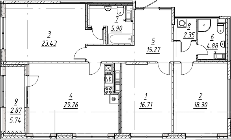 3-комнатная квартира 118.97 м², 9/10 эт., ЖК «е.волюция»