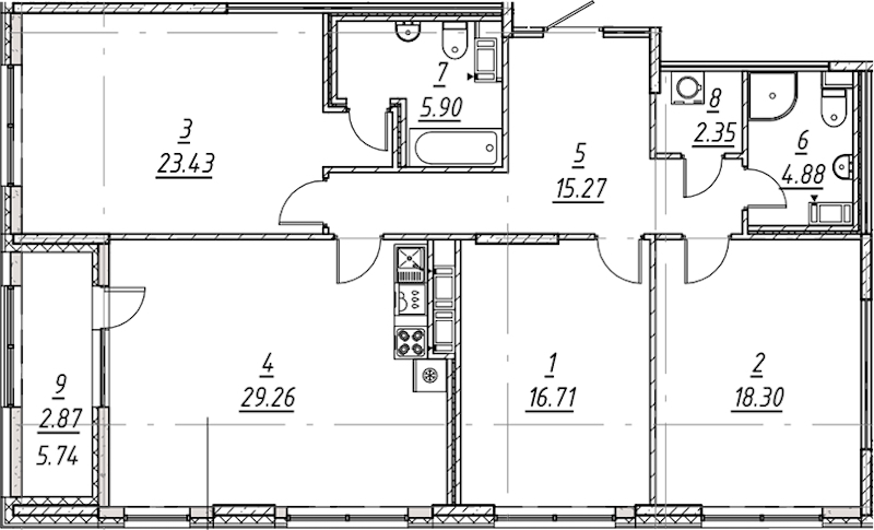 3-комнатная квартира 118.97 м², 10/10 эт., ЖК «е.волюция»
