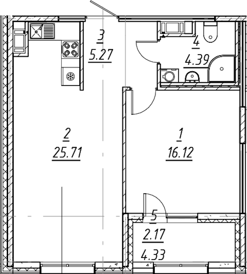 1-комнатная квартира 53.66 м², 3/11 эт., ЖК «е.волюция»