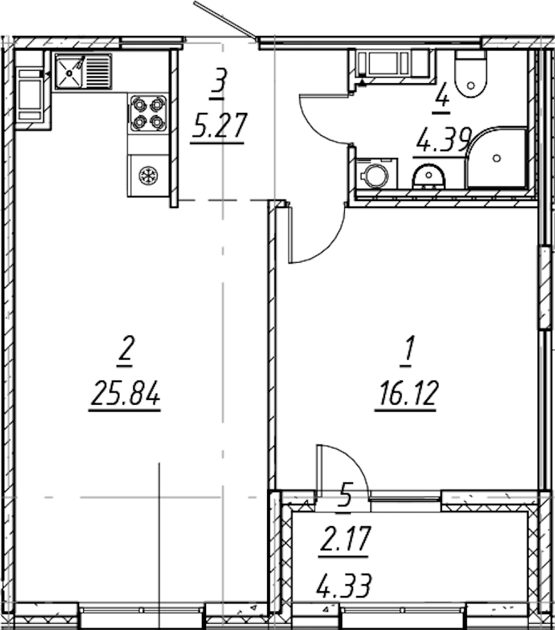 1-комнатная квартира 53.79 м², 4/11 эт., ЖК «е.волюция»