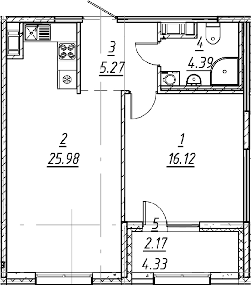 1-комнатная квартира 53.93 м², 7/11 эт., ЖК «е.волюция»