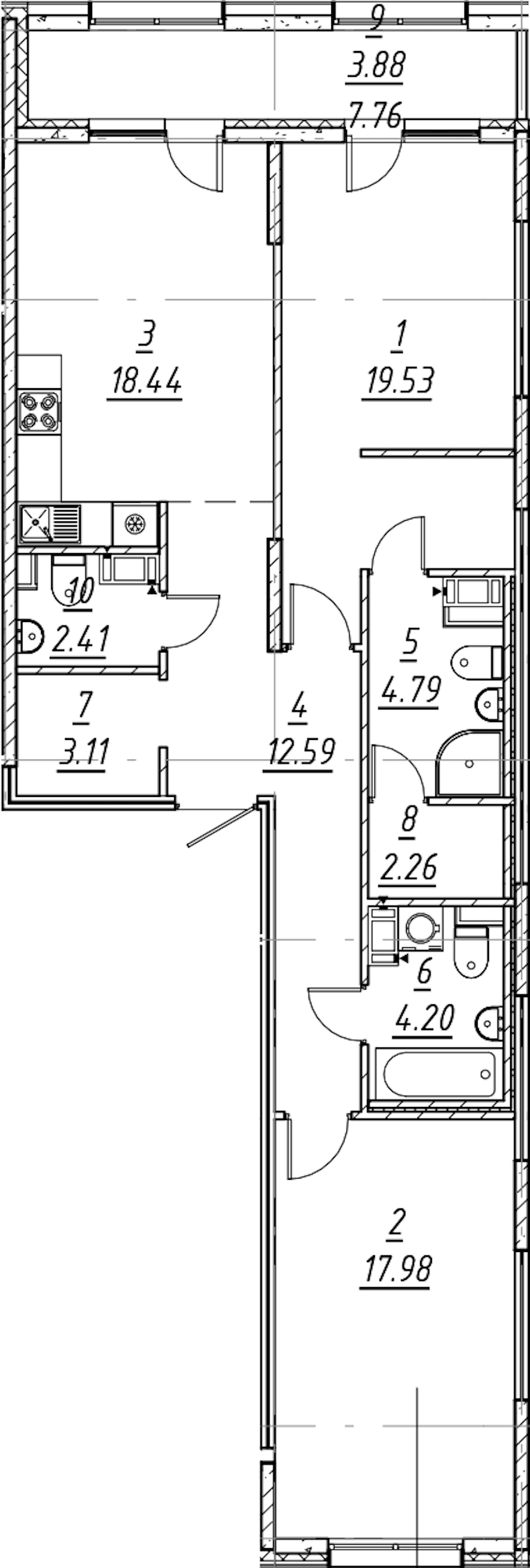 2-комнатная квартира 89.19 м², 8/11 эт., ЖК «е.волюция»