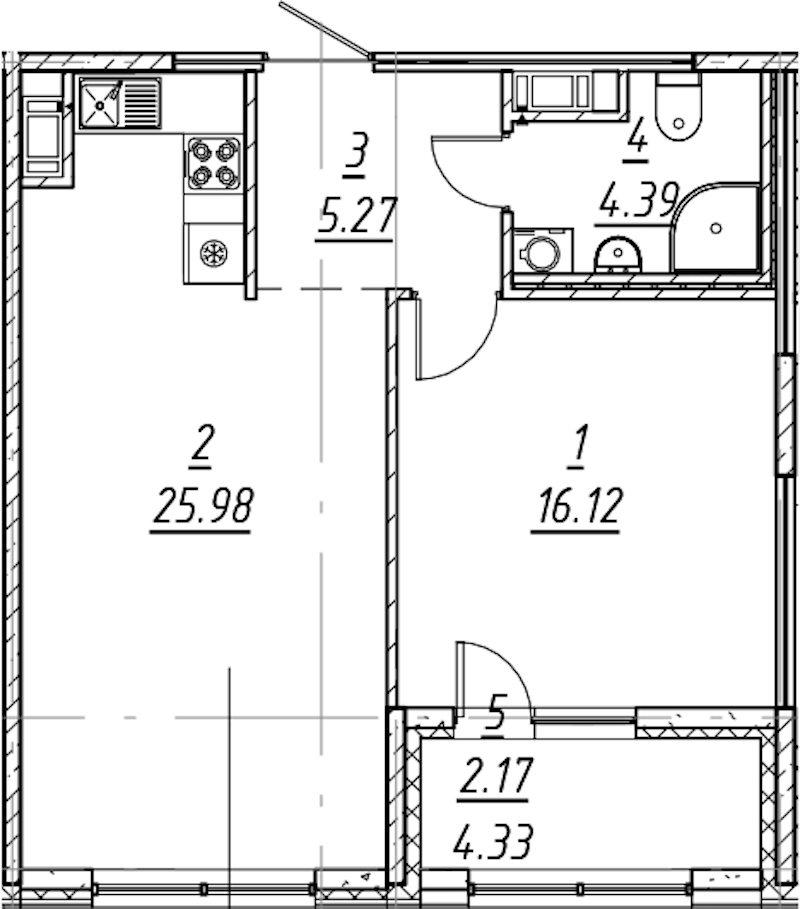1-комнатная квартира 53.93 м², 10/11 эт., ЖК «е.волюция»