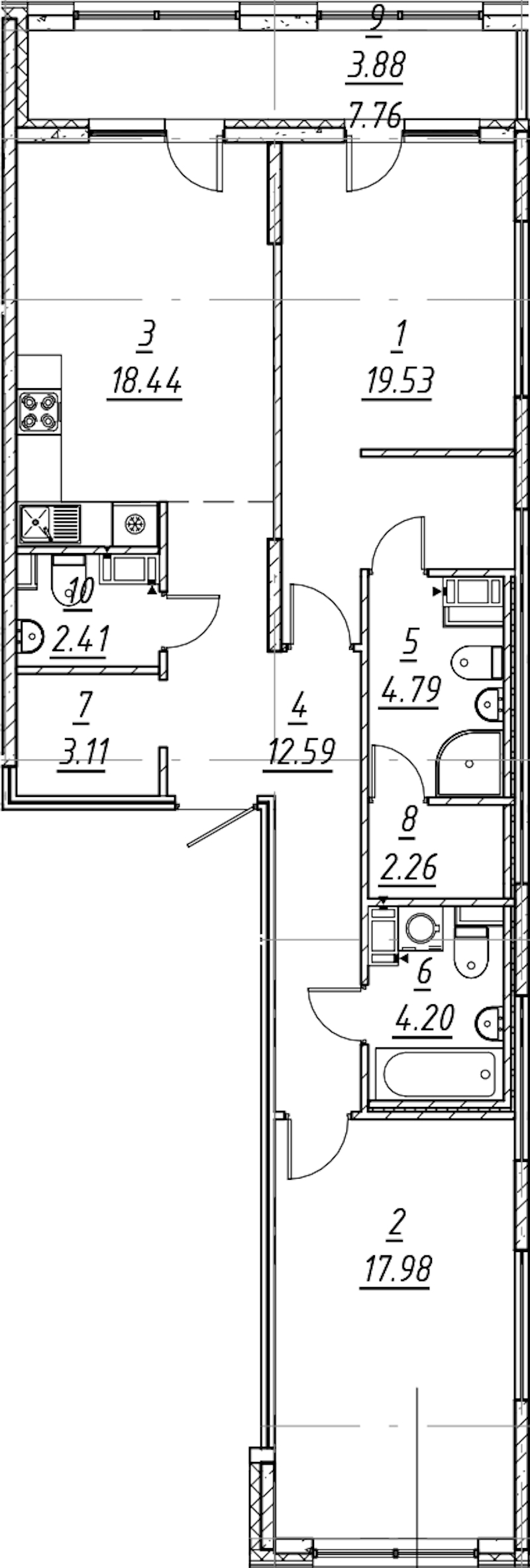 2-комнатная квартира 89.19 м², 11/11 эт., ЖК «е.волюция»
