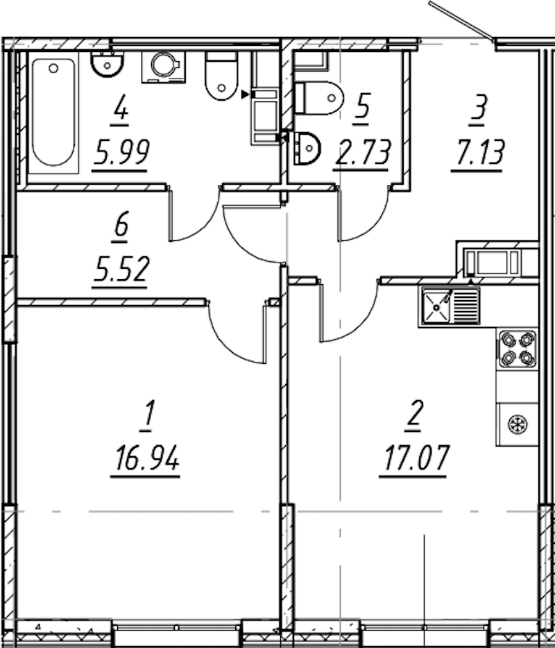 1-комнатная квартира 55.38 м², 3/11 эт., ЖК «е.волюция»
