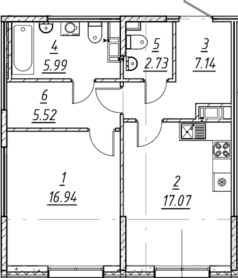 1-комнатная квартира 55.39 м², 4/11 эт., ЖК «е.волюция»