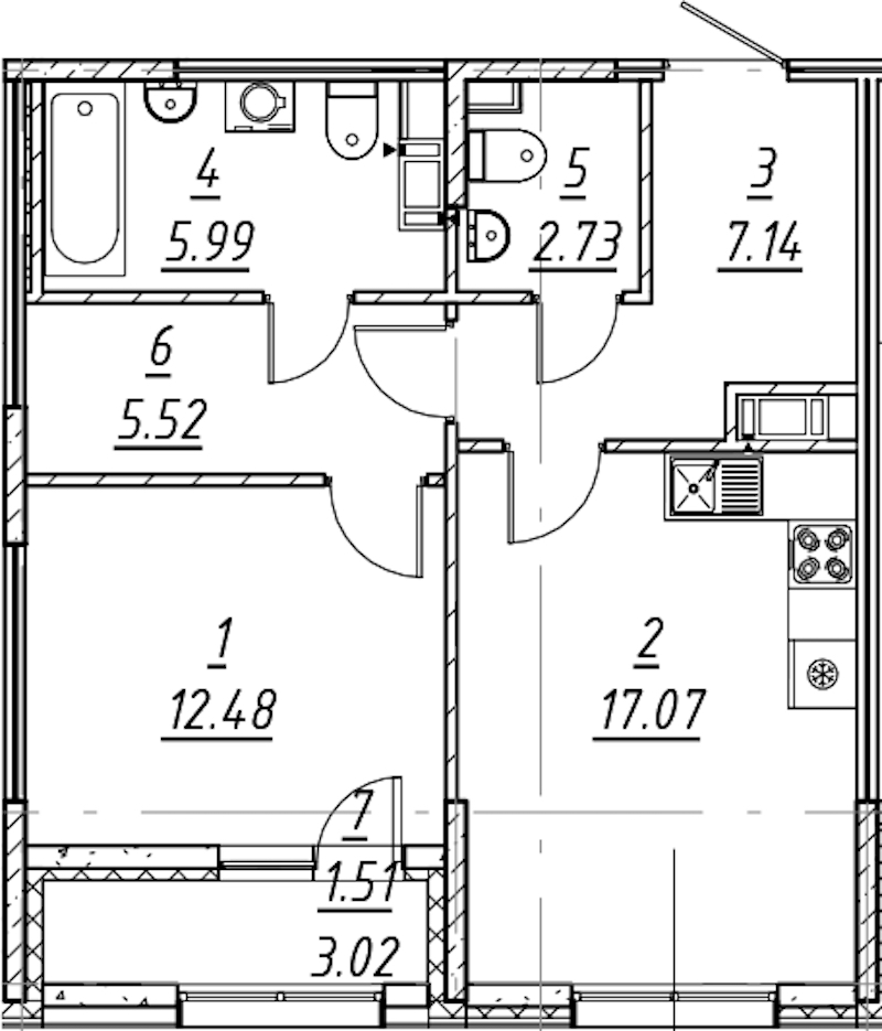 1-комнатная квартира 52.44 м², 9/11 эт., ЖК «е.волюция»