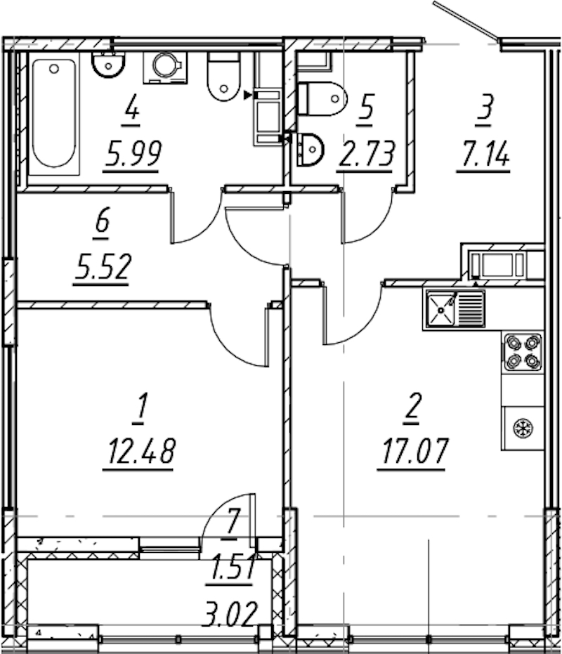 1-комнатная квартира 52.44 м², 11/11 эт., ЖК «е.волюция»