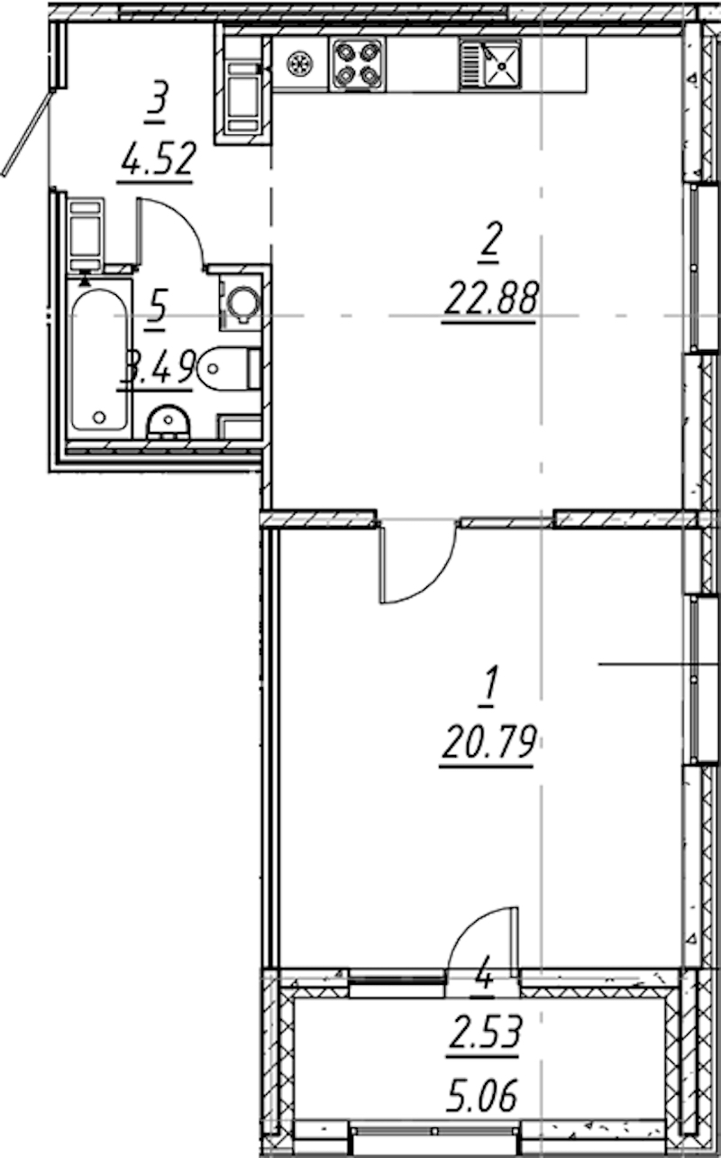1-комнатная квартира 54.21 м², 2/11 эт., ЖК «е.волюция»