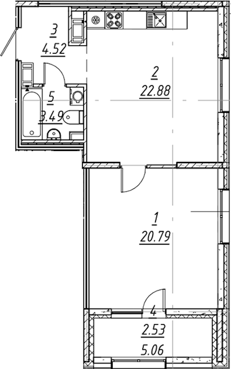 1-комнатная квартира 54.21 м², 3/11 эт., ЖК «е.волюция»