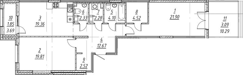 2-комнатная квартира 94.43 м², 3/11 эт., ЖК «е.волюция»