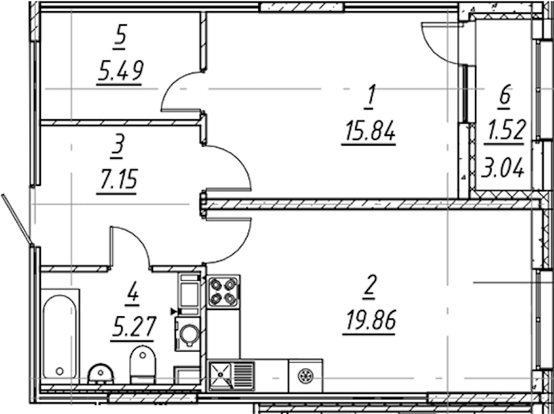 1-комнатная квартира 55.13 м², 4/11 эт., ЖК «е.волюция»
