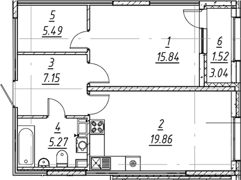 1-комнатная квартира 55.13 м², 5/11 эт., ЖК «е.волюция»