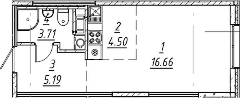 Квартира студия 30.06 м², 5/11 эт., ЖК «е.волюция»
