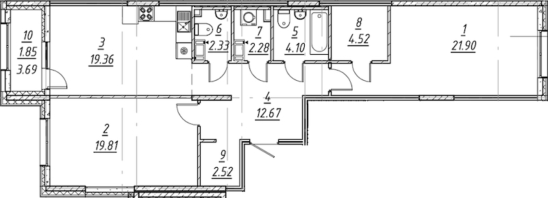 2-комнатная квартира 91.34 м², 5/11 эт., ЖК «е.волюция»