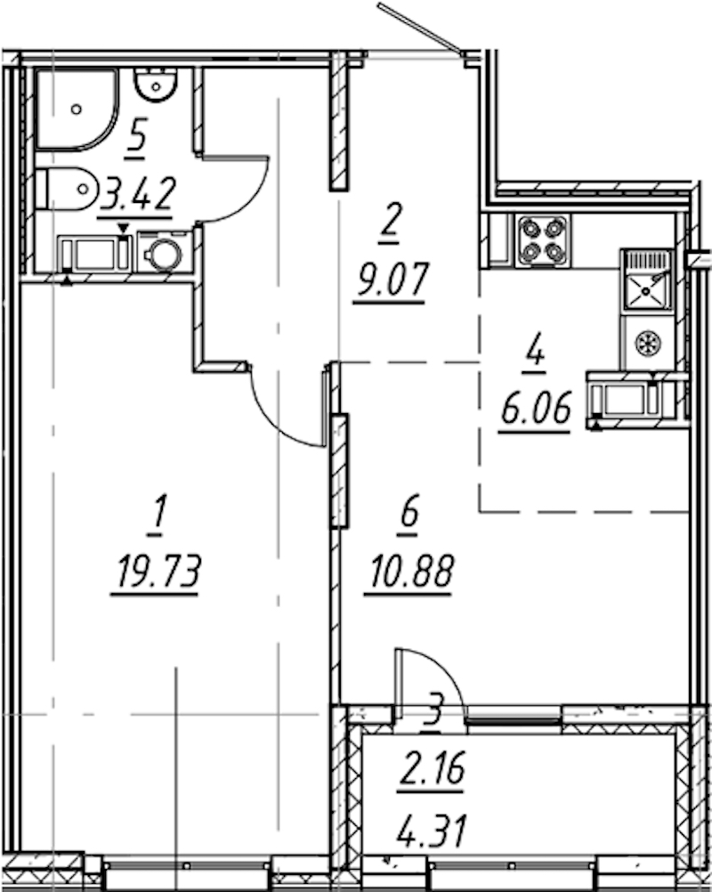 1-комнатная квартира 51.32 м², 8/11 эт., ЖК «е.волюция»