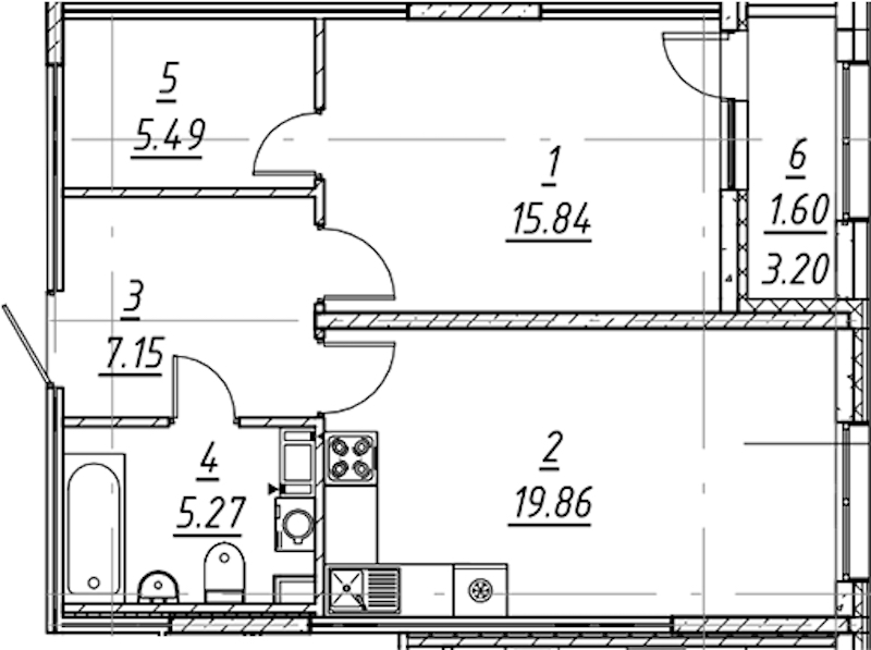 1-комнатная квартира 55.21 м², 8/11 эт., ЖК «е.волюция»