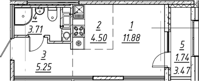 Квартира студия 27.08 м², 9/11 эт., ЖК «е.волюция»