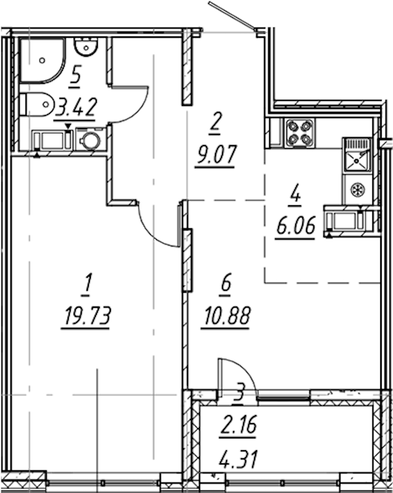 1-комнатная квартира 51.32 м², 10/11 эт., ЖК «е.волюция»