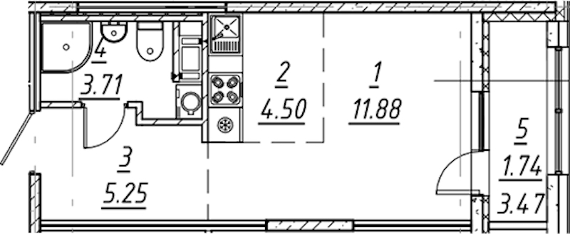 Квартира студия 27.08 м², 10/11 эт., ЖК «е.волюция»