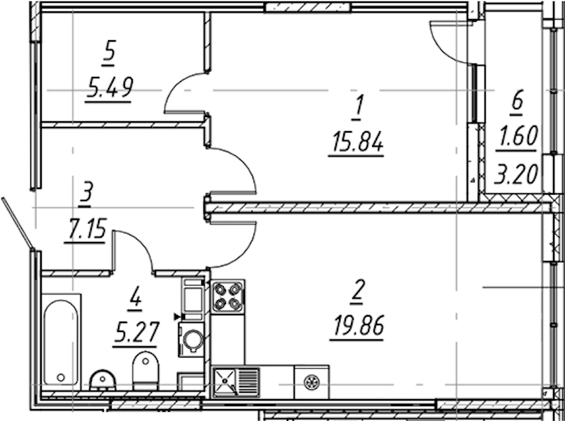 1-комнатная квартира 55.21 м², 11/11 эт., ЖК «е.волюция»