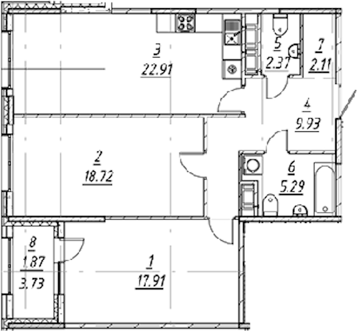 2-комнатная квартира 81.11 м², 2/11 эт., ЖК «е.волюция»