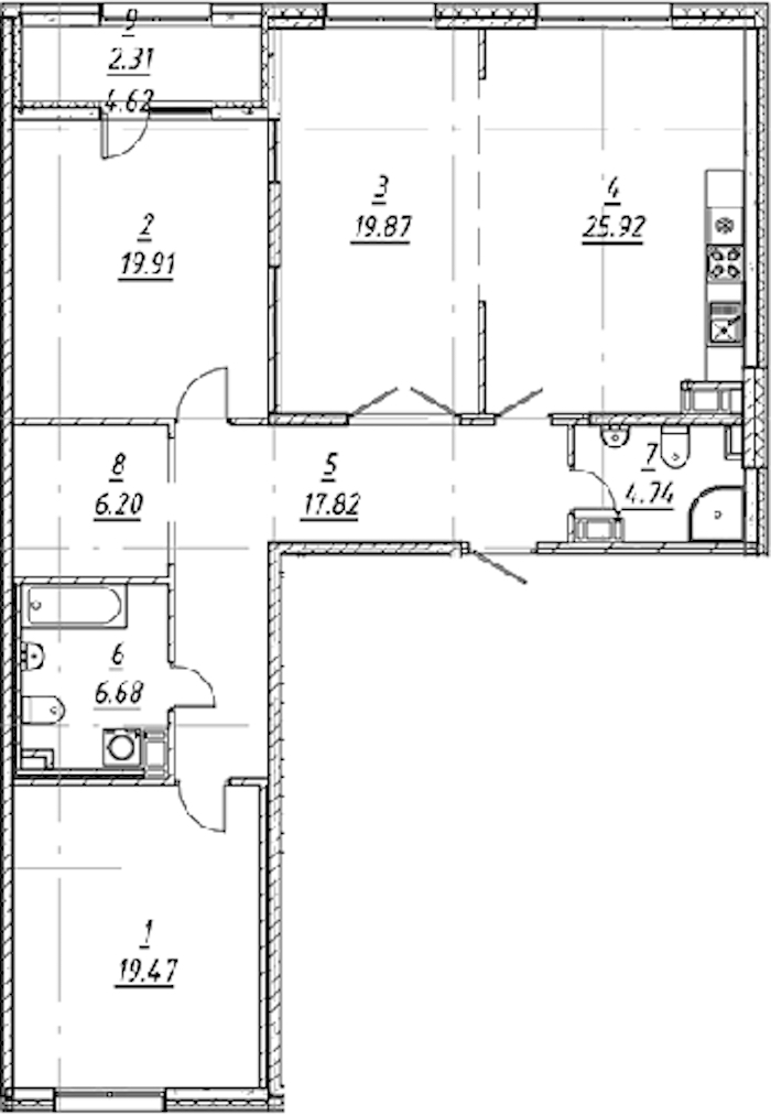 3-комнатная квартира 122.92 м², 4/11 эт., ЖК «е.волюция»