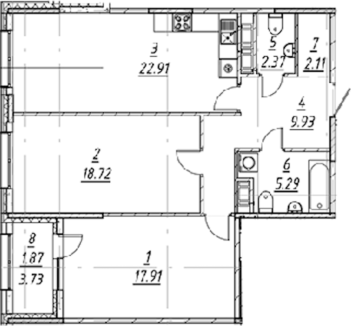 2-комнатная квартира 81.11 м², 4/11 эт., ЖК «е.волюция»