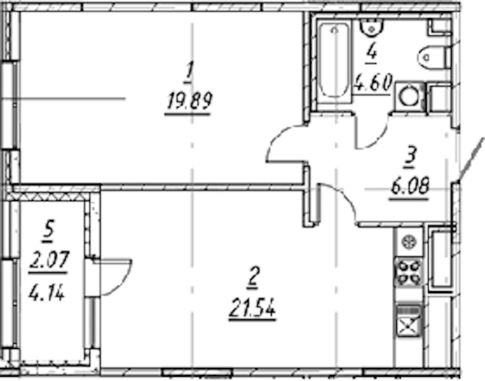 1-комнатная квартира 54.18 м², 5/11 эт., ЖК «е.волюция»