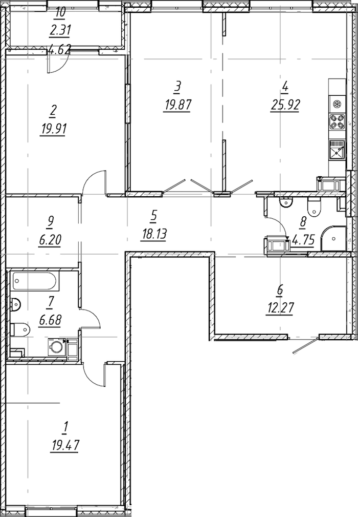 3-комнатная квартира 135.51 м², 7/11 эт., ЖК «е.волюция»