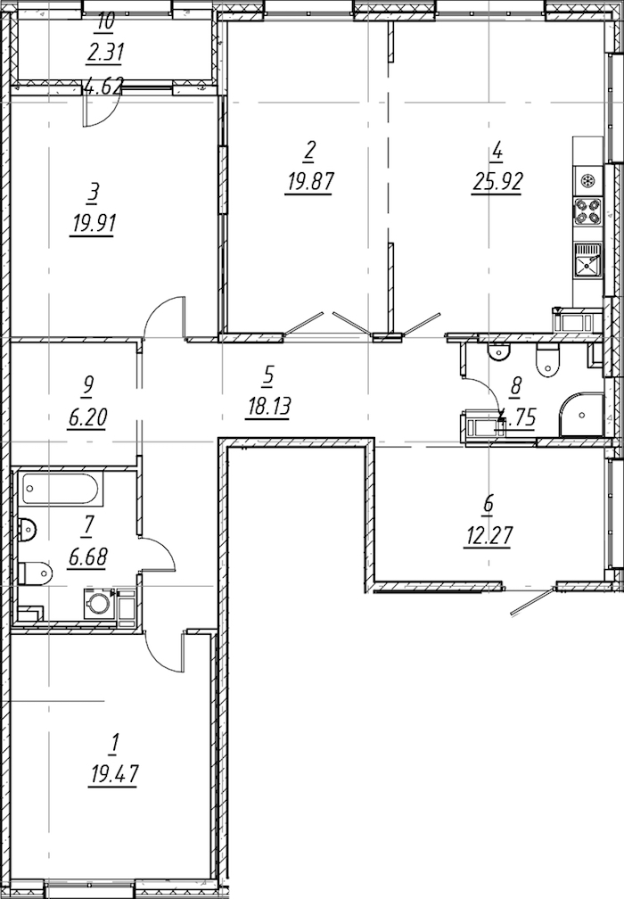 3-комнатная квартира 135.51 м², 9/11 эт., ЖК «е.волюция»