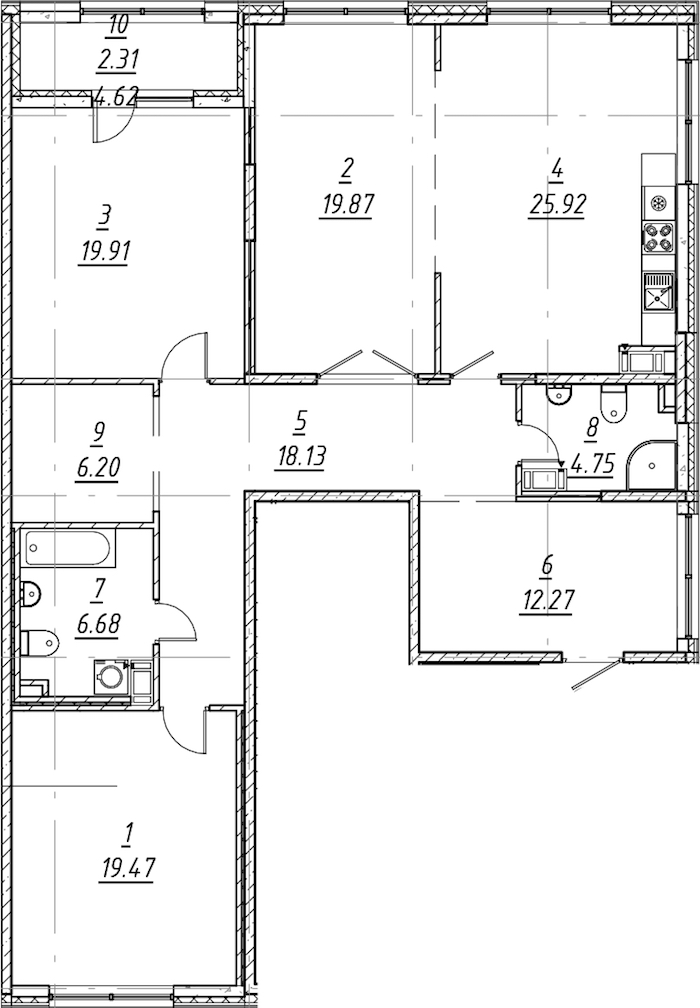 3-комнатная квартира 135.51 м², 10/11 эт., ЖК «е.волюция»