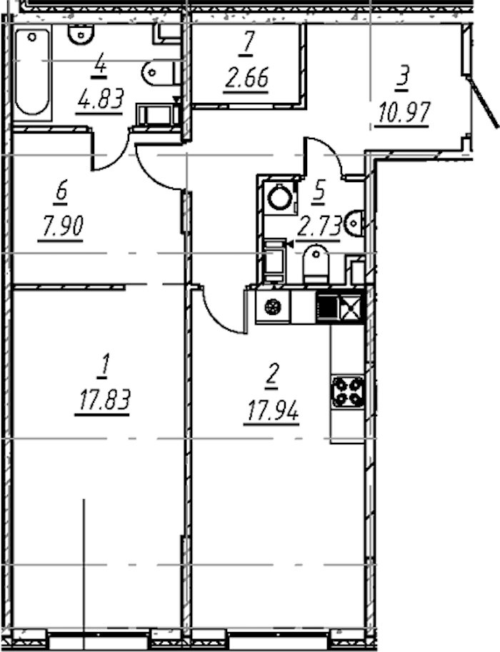 1-комнатная квартира 64.86 м², 2/5 эт., ЖК «е.волюция»