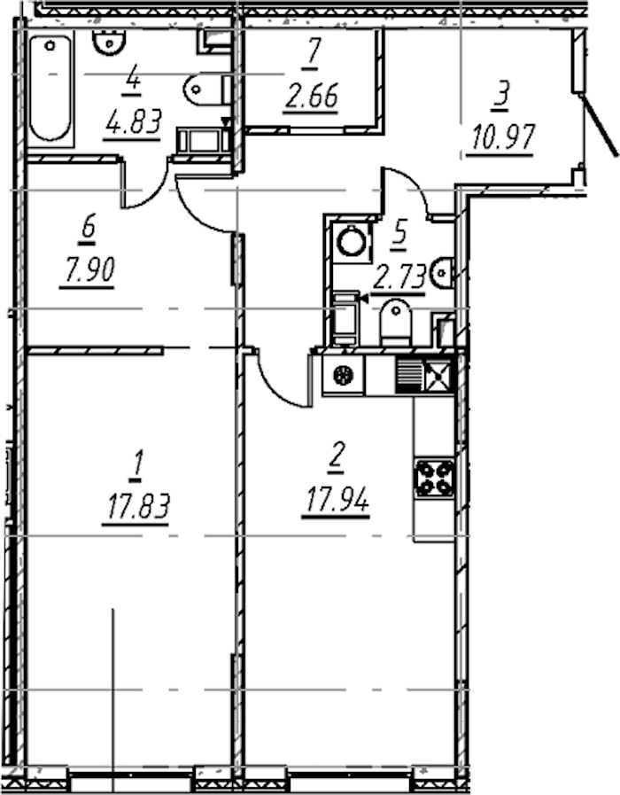 1-комнатная квартира 64.86 м², 5/5 эт., ЖК «е.волюция»