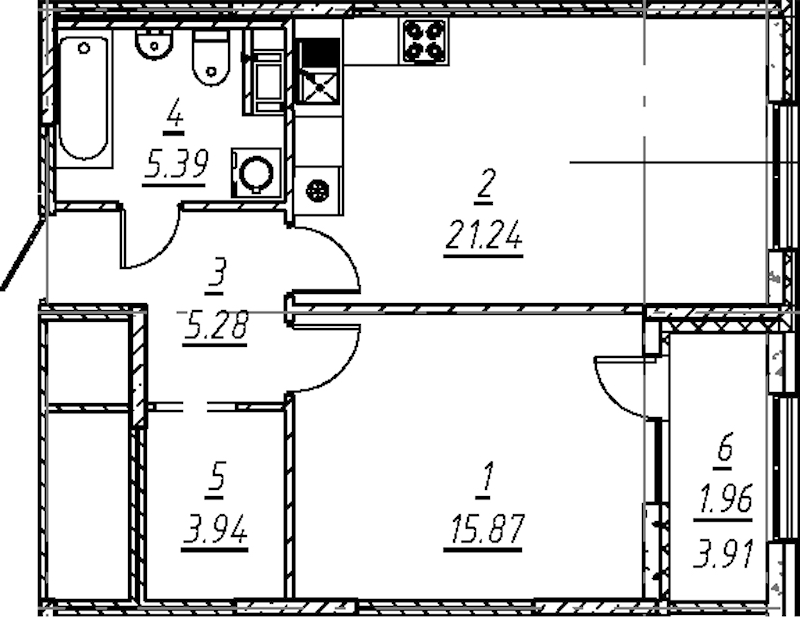 1-комнатная квартира 53.68 м², 3/11 эт., ЖК «е.волюция»