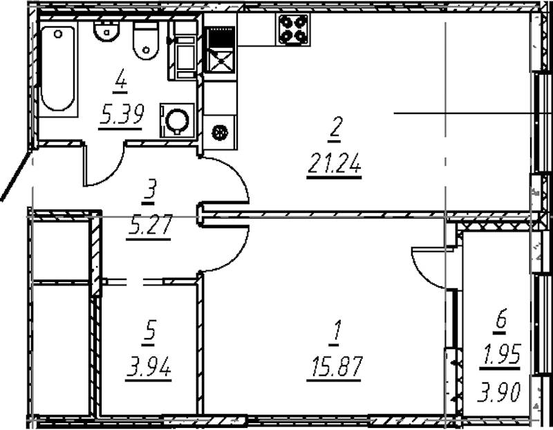 1-комнатная квартира 53.66 м², 4/11 эт., ЖК «е.волюция»
