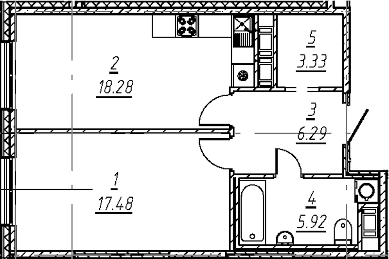 1-комнатная квартира 51.3 м², 5/11 эт., ЖК «е.волюция»