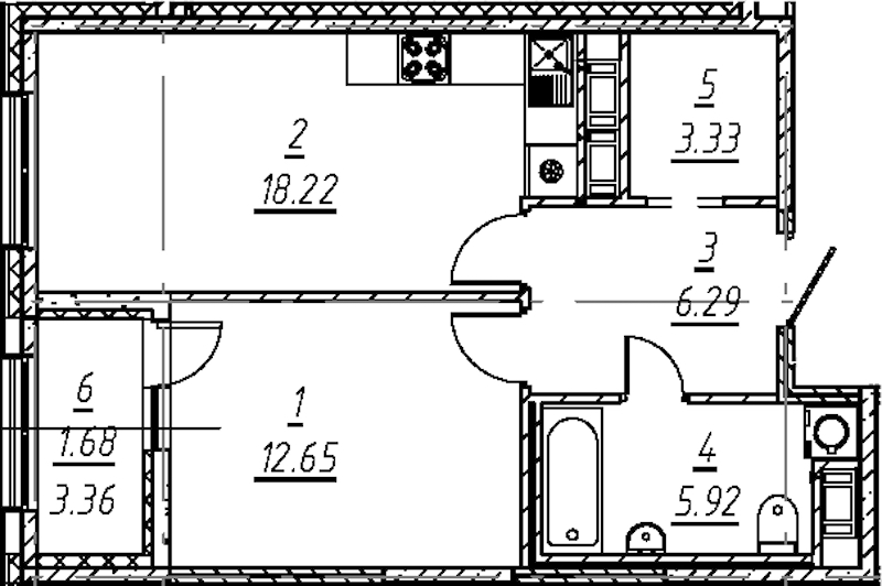 1-комнатная квартира 48.09 м², 6/11 эт., ЖК «е.волюция»