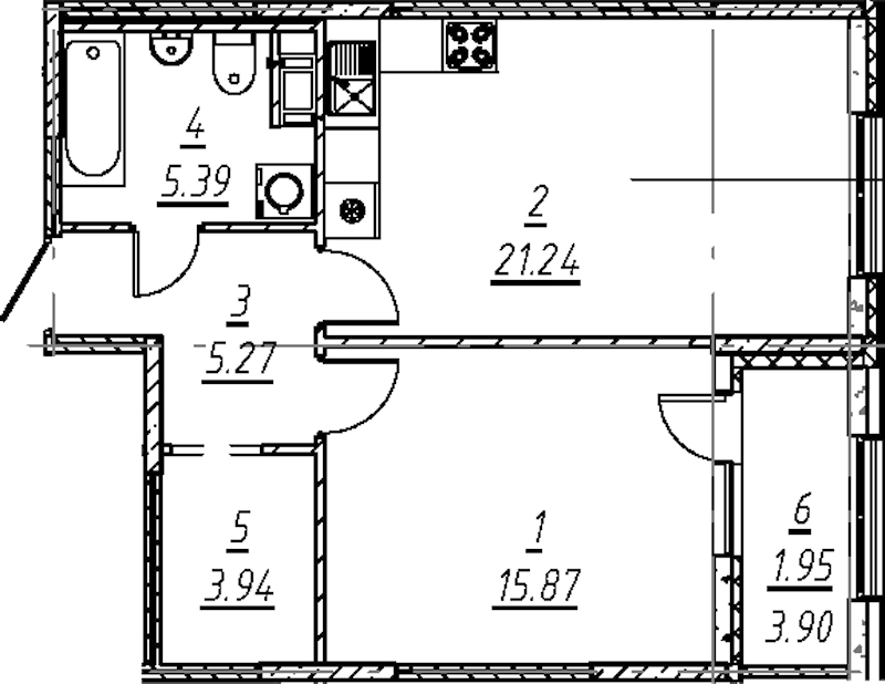 1-комнатная квартира 53.66 м², 7/11 эт., ЖК «е.волюция»