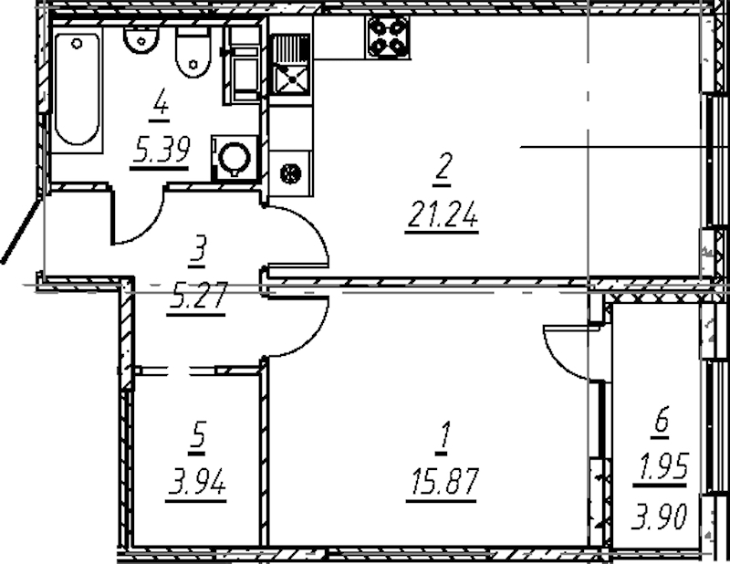 1-комнатная квартира 53.66 м², 8/11 эт., ЖК «е.волюция»