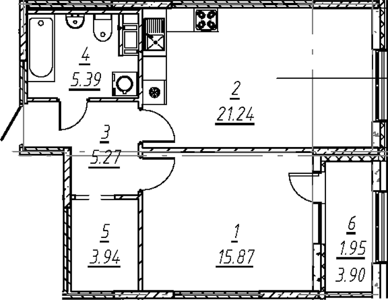 1-комнатная квартира 53.66 м², 9/11 эт., ЖК «е.волюция»