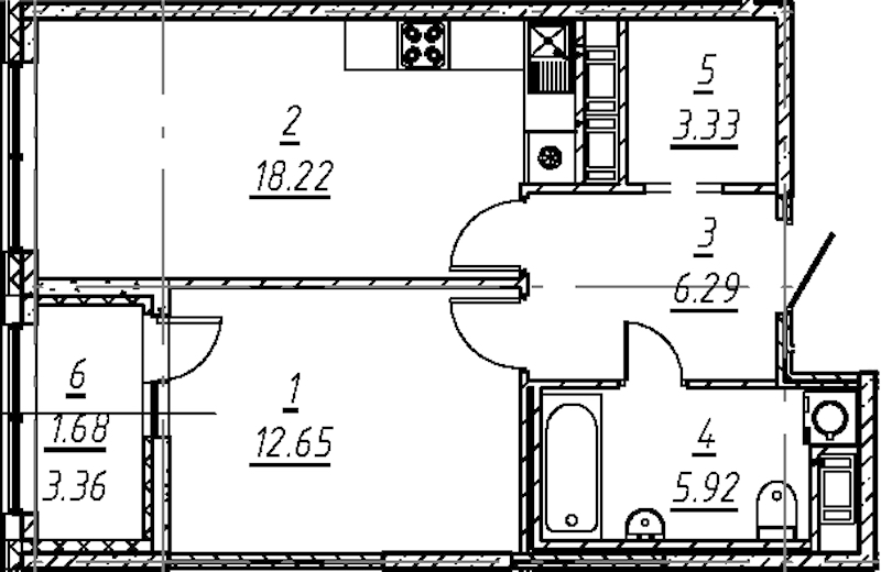 1-комнатная квартира 48.09 м², 10/11 эт., ЖК «е.волюция»