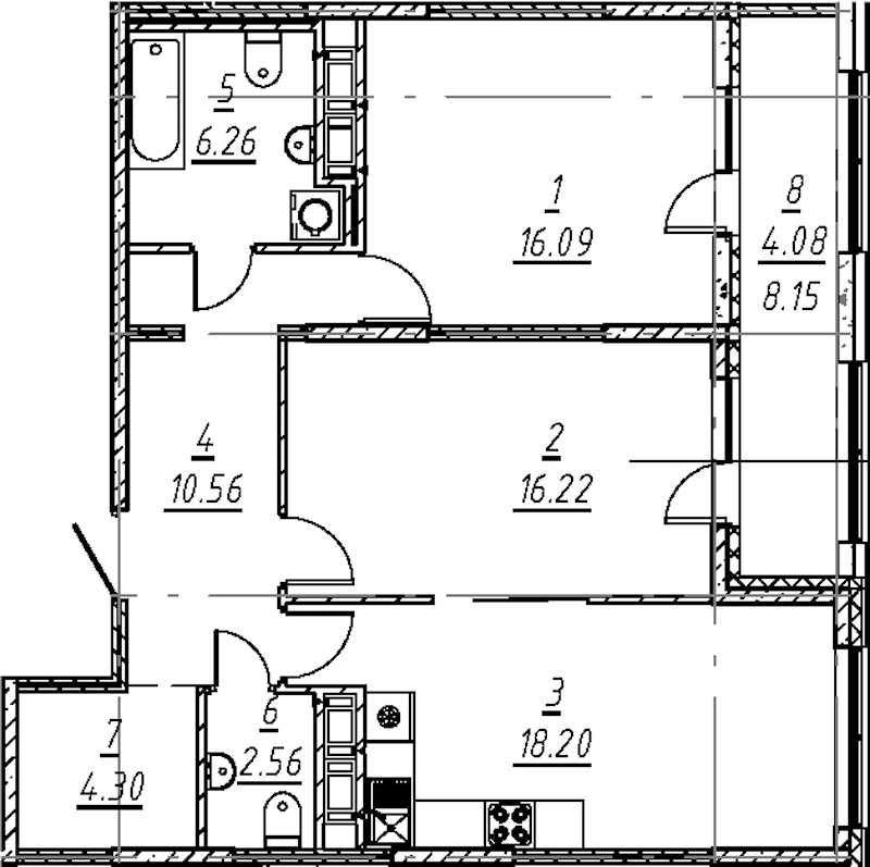 2-комнатная квартира 78.27 м², 11/11 эт., ЖК «е.волюция»