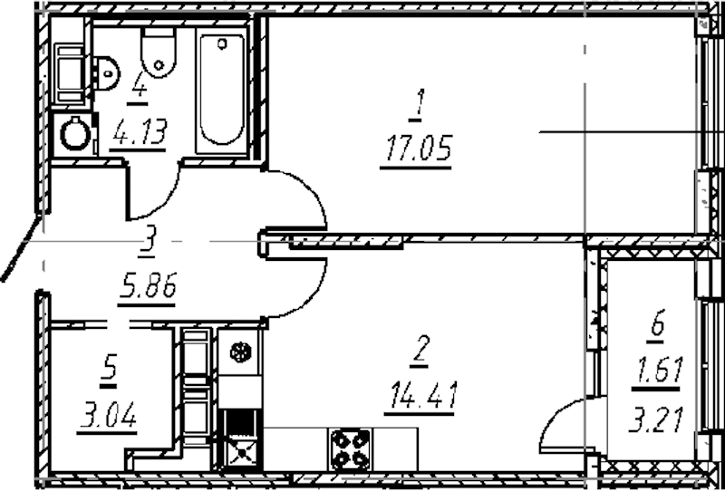 1-комнатная квартира 46.1 м², 2/11 эт., ЖК «е.волюция»
