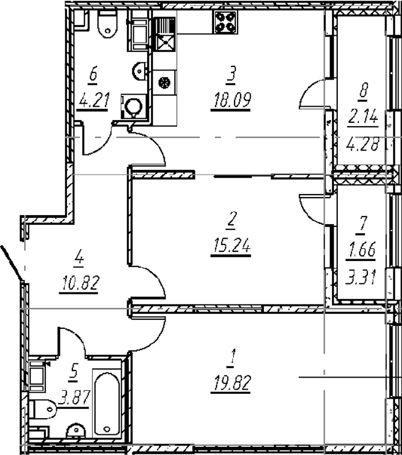 2-комнатная квартира 75.85 м², 4/11 эт., ЖК «е.волюция»