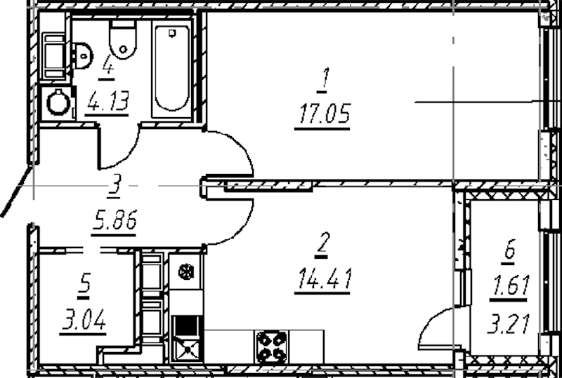 1-комнатная квартира 46.1 м², 6/11 эт., ЖК «е.волюция»